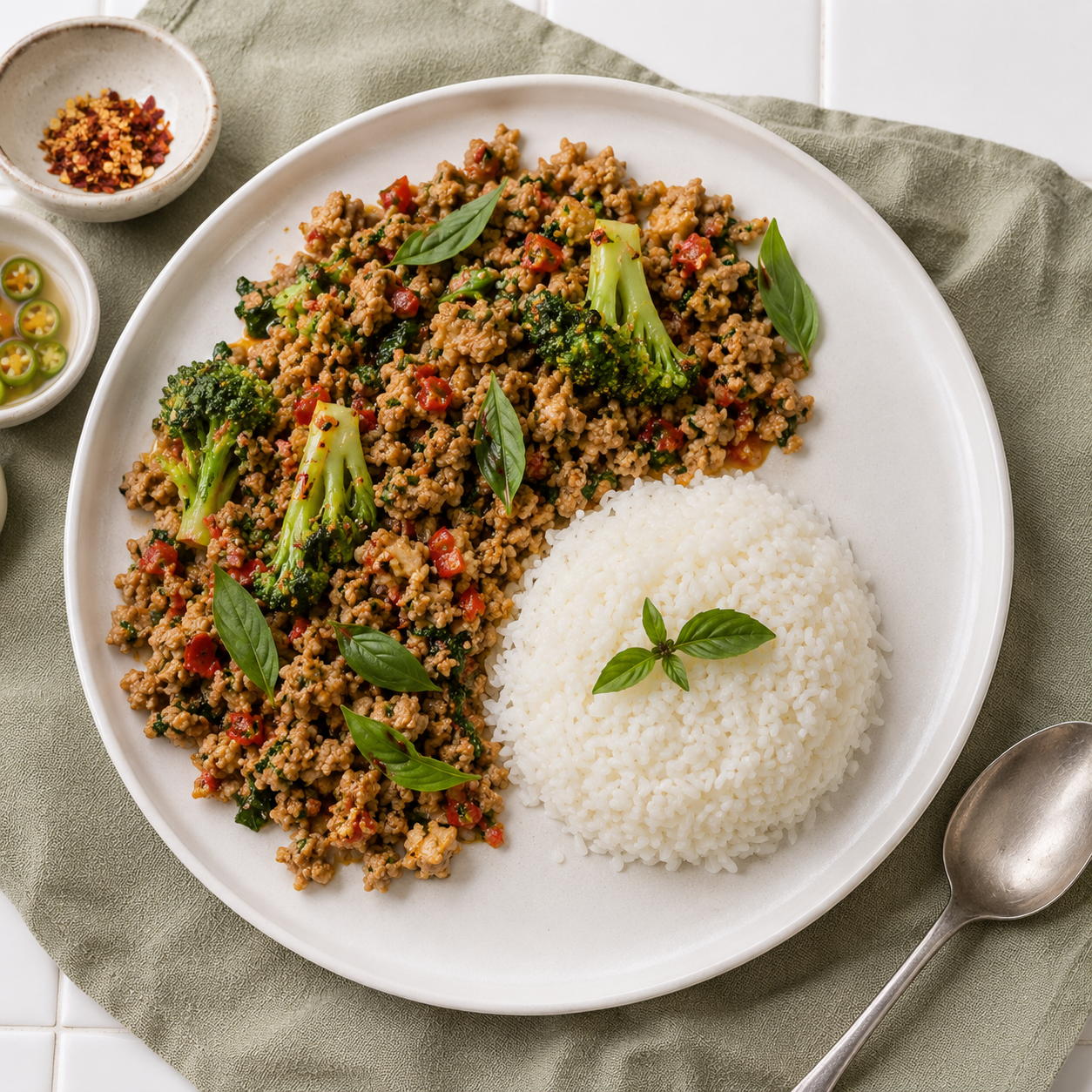 Pork & Holy Basil Stir-fry on Jasmine Rice